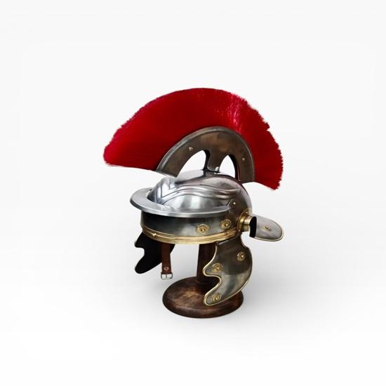 Roman Centurion Helmet with Red Plume, 18 Gauge Mild Steel, Wooden Stand Home Decor