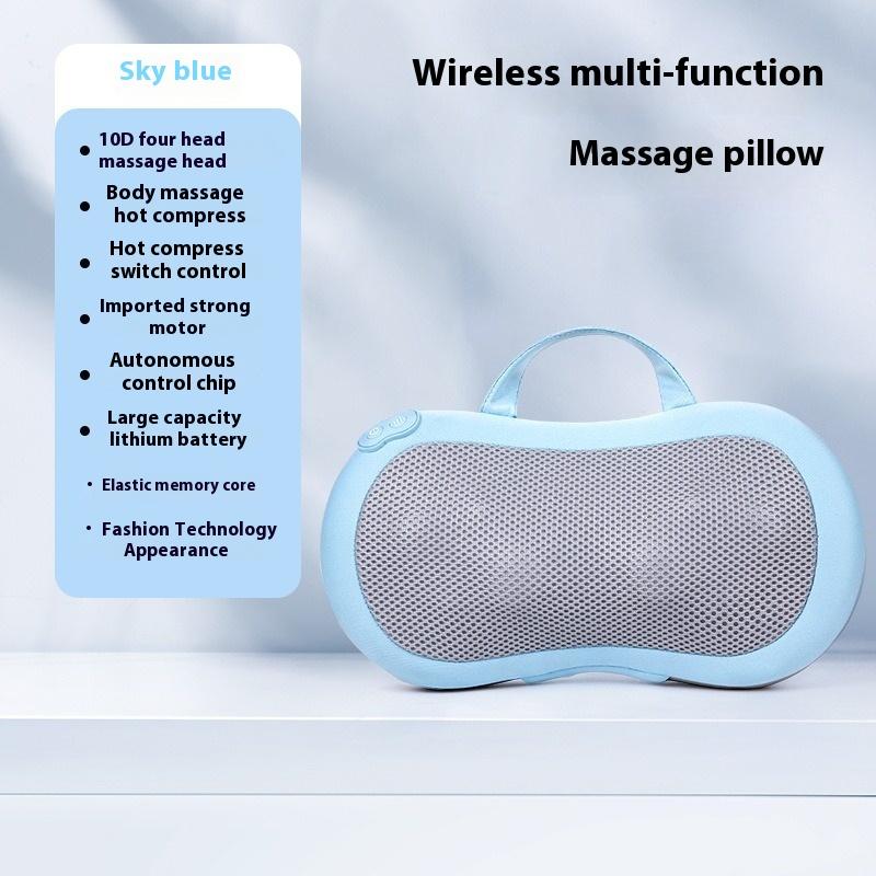 

New 3-Speed Adjustment Infrared Heating Neck Back Massage Pillow Red Light Hot Compress Wireless Portable Shiatsu Massage Pillow синий
