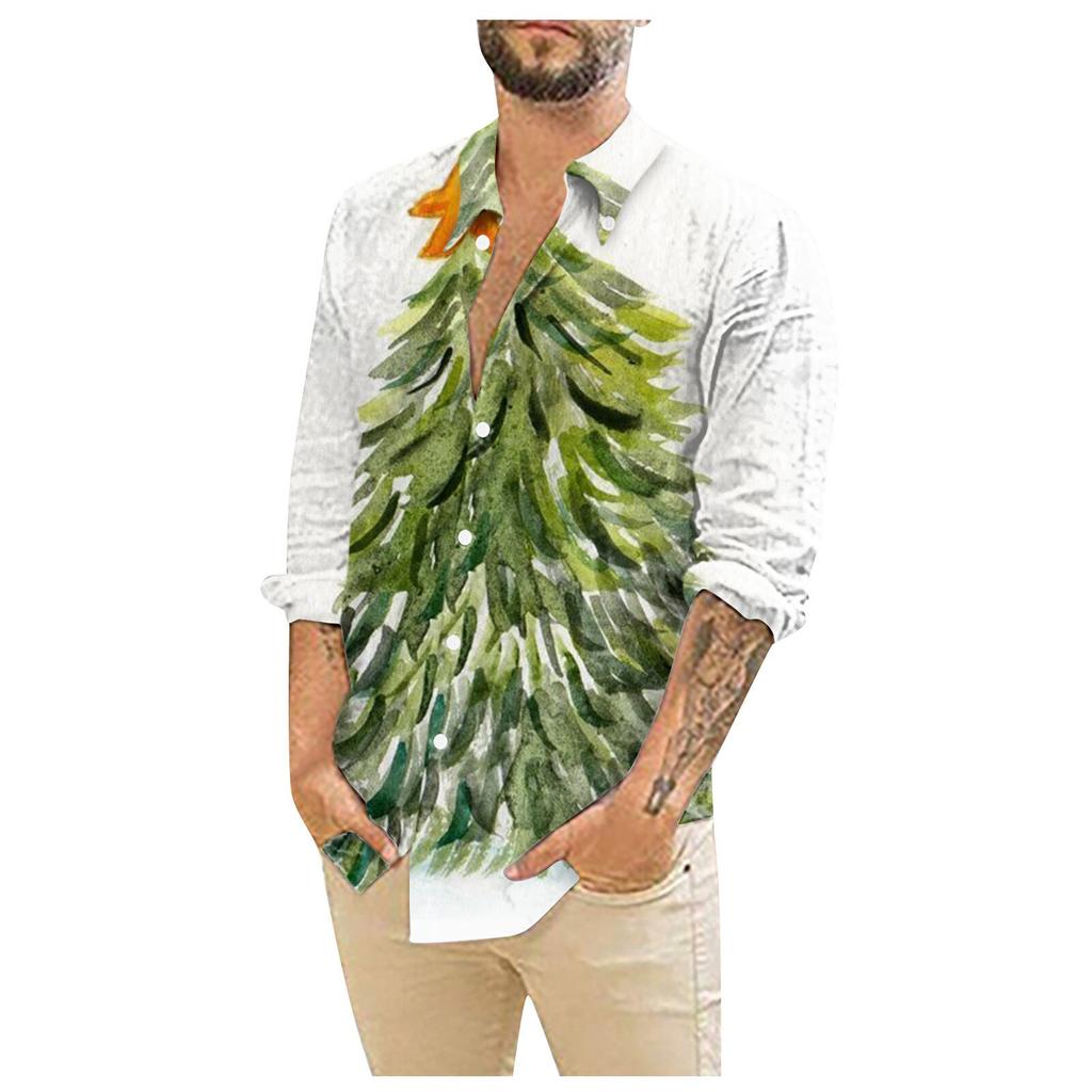 Męskie koszule świąteczne z długim rękawem i kwiatowym nadrukiem zapinane na guziki topy zabawna, śliczna, graficzna koszula