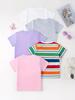 Summer Kids Short Sleeve T-Shirt 5-Pack, Solid & Striped Crew Neck Tees, Toddler Casual Tops