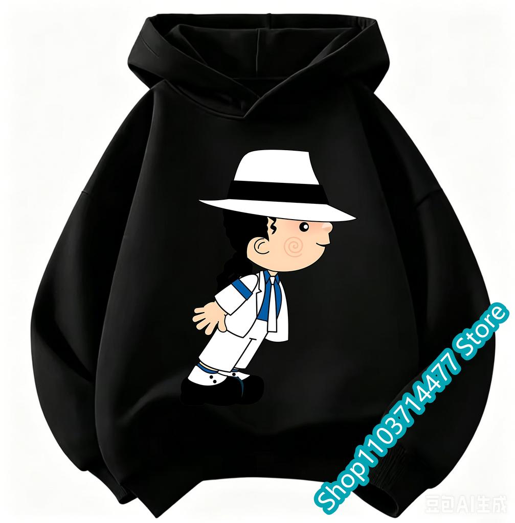 New Children Hooded Sweatshirt Michael Jackson Retro Letter Figure Print Pullover Kids Boys Girls Casual Vintage Fashion Hoodie