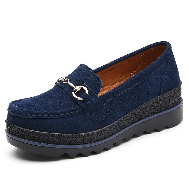 Fashion High Quality Women Shoes Light Comfort Flas Platform Shoes Metal Buckle Casual Mother Shoes Wedge Women Loafers
