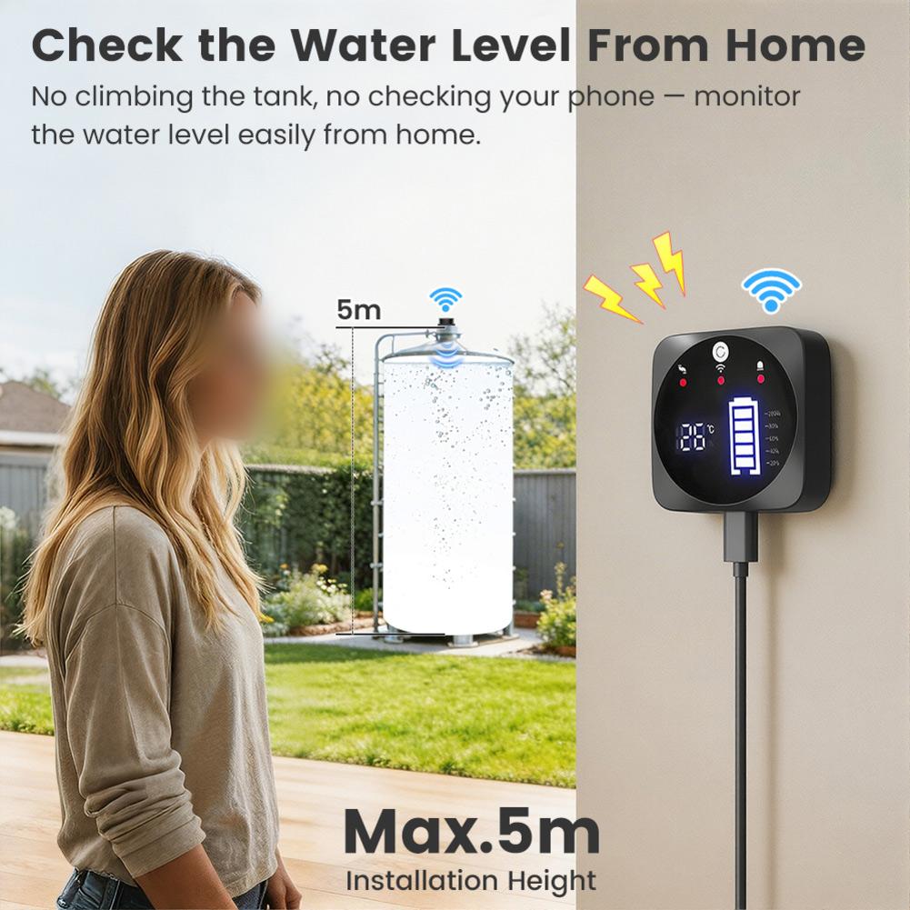 Tuya- WiFi Water Level Sensor Smart Water Tank Monitor Custom Threshold Alert- IP65 Waterproof 3 M Cable Remote Detection Tool