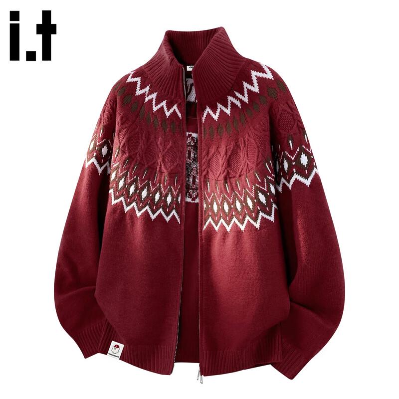 :CHOCOOLATEit Men's American-Style Jacquard Knit Cardigan