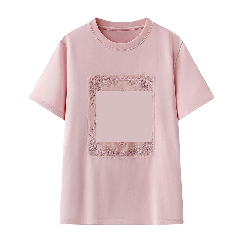 Available Now: 2026 Spring Casual Mesh Embroidery Short Sleeve T-shirt 3K1BA27 XS розовый