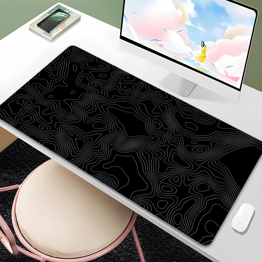 PC Black Topographic Mouse Pad with Stitched Edges Large Keyboard Pad Washable AntiSlip XXL Mouse Mat for Work from Home
