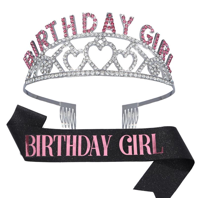 Crystal Letter Crown Birthday Girl Headband Set