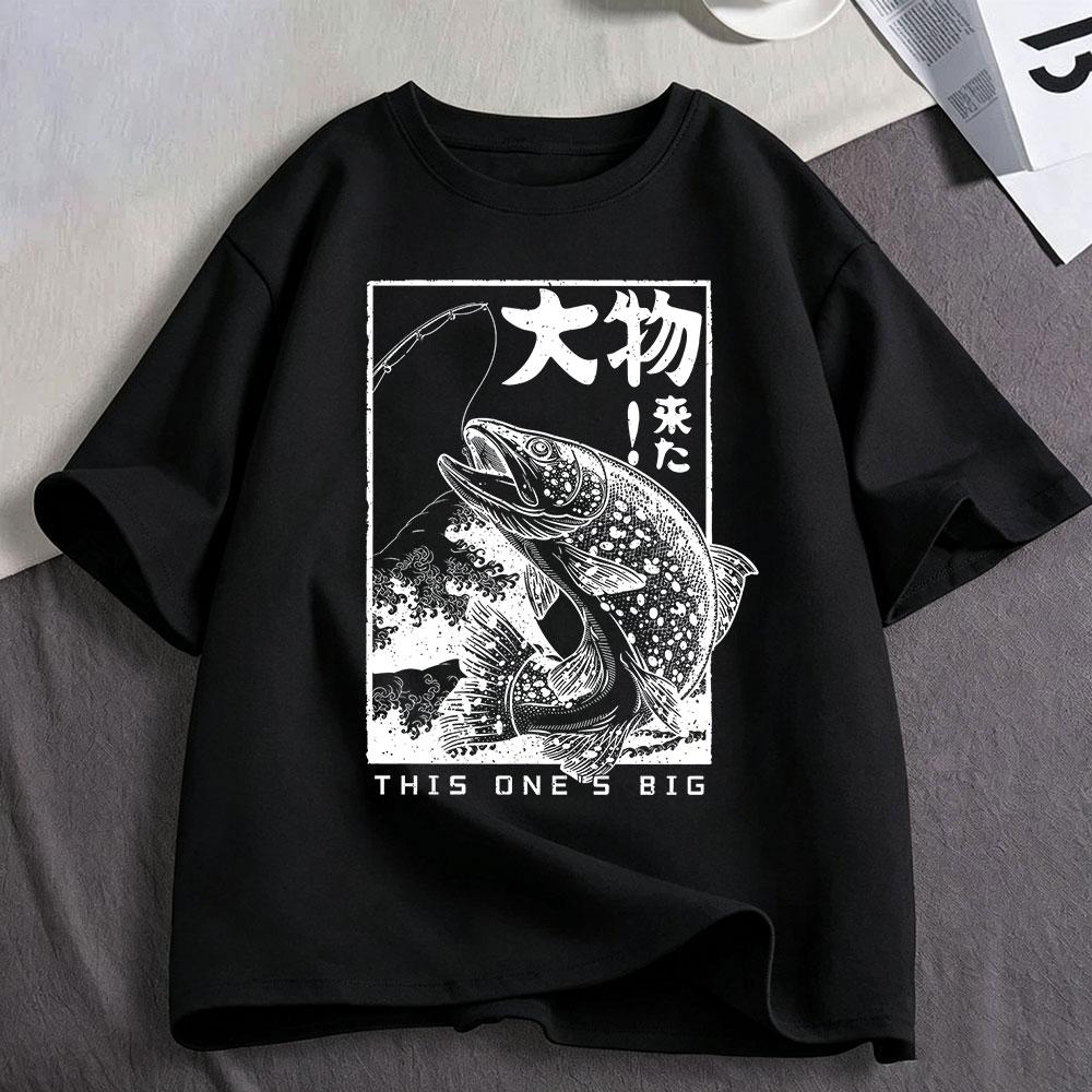 Japanese Fishing Ukiyo-e Fish Wave Graphic T-shirt Fisherman Angler T Shirt Outdoor Nature Fishing Lover Gift T-shirts Clothing