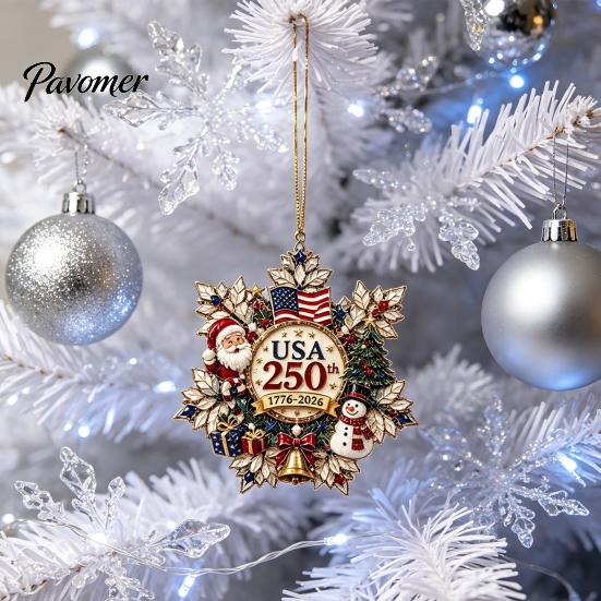 Customized Christmas Tree Pendant Acrylic Hanging Ornament, Double Side Printed 250th Anniversary Thoughtful Gifts for Family Friends Tree,