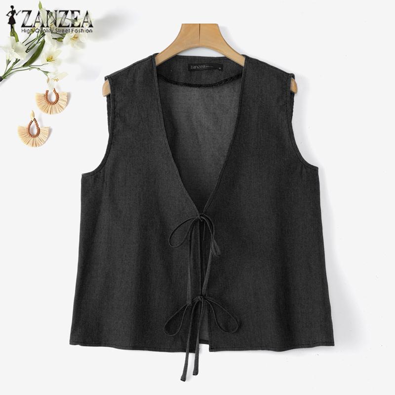 ZANZEA Women Summer Lace Up V-Neck Casual Sleeveless Vest Tops