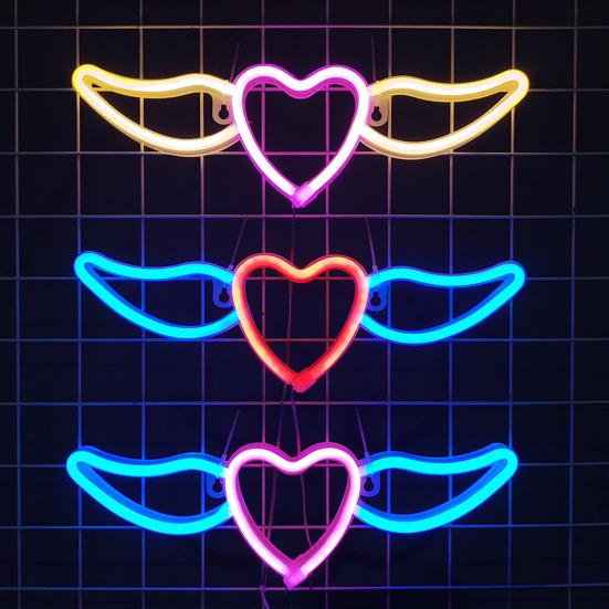 Flying Heart Neon Light Wings Design Kreativ form USB/batteridrevet neonskilt LED-lampe Festdekorasjon