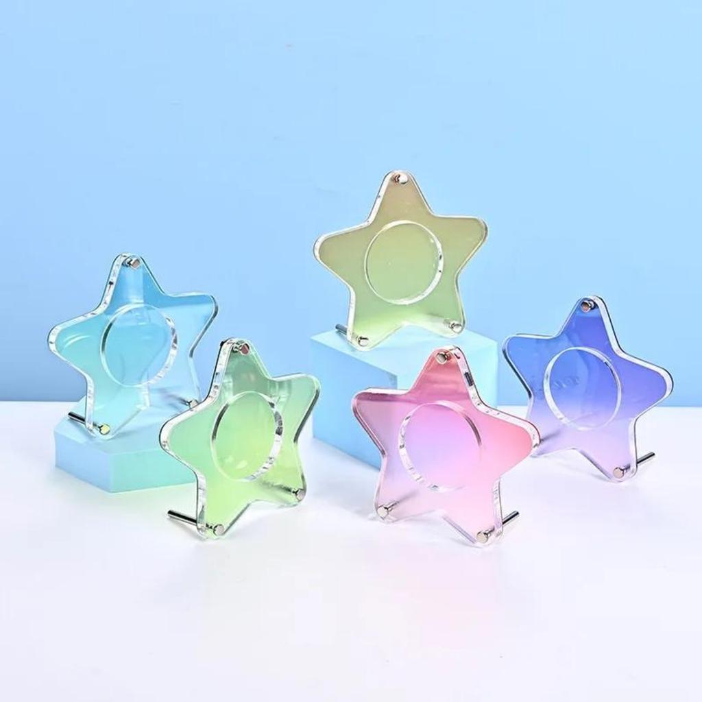Aesthetic Gradient Color Stars Acrylic Round Metal Badge Holder Anime Character Souvenir Badge Display Storage Dustproof Stand