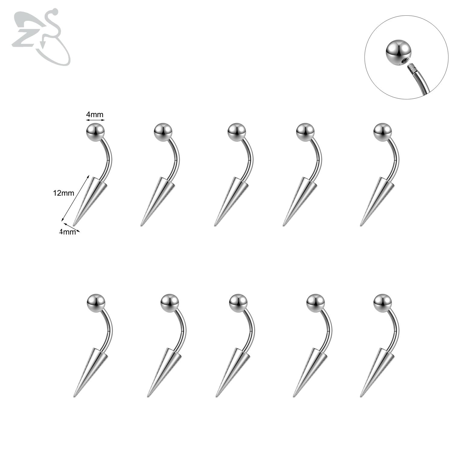 ZS 10Pcs/lot 16G Stainless Steel Curved Barbell Eyebrow Ring External Thread Eyebrow Stud Silver Color Daith Piercing Jewelry 1.2X8mm