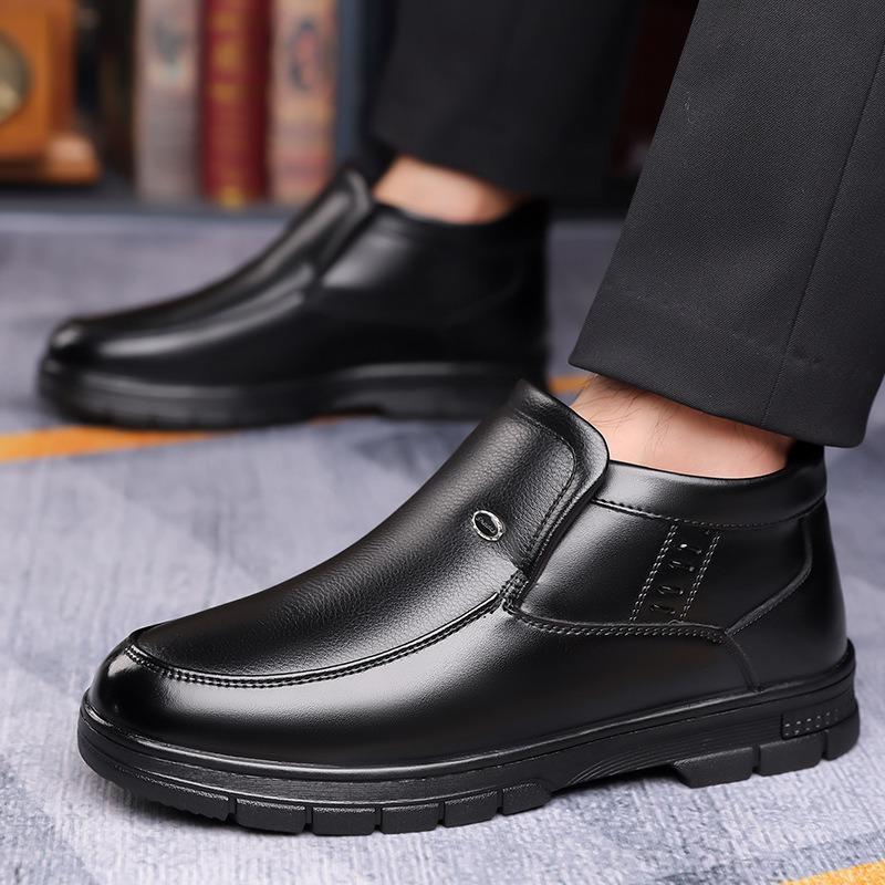 Fashion Fashion Leather Non-slip Velvet Ankle Boots for Men Winter Warm Platform Snow Boots Designer Soft-soled Casual Male Cotton Shoes