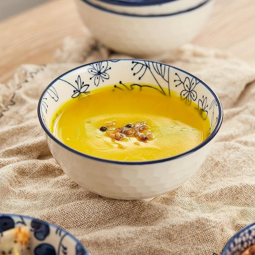 Japanese Style Ceramic Cereal Bowls,10 Ounces Salad,Soup,Rice Bowl Set,Blue and White (4.5 Inch)