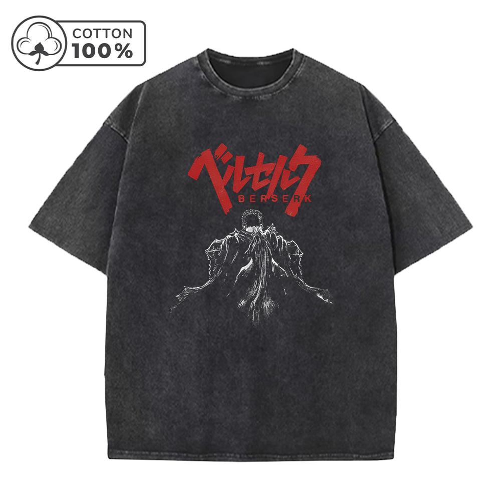 Mens Dark Character Print Washed TShirt Distressed Vintage Style Cotton Casual Loose Short Sleeve Gym Commuter Top