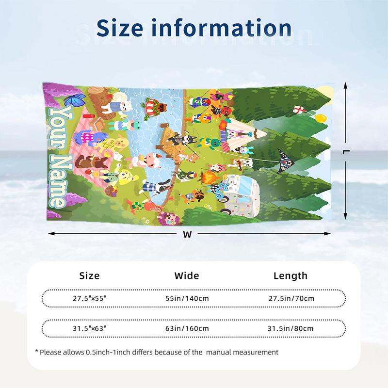 Beach Towel Custom Name Text, Quick Dry Large Towel For Beach HomeAnimal Crossing