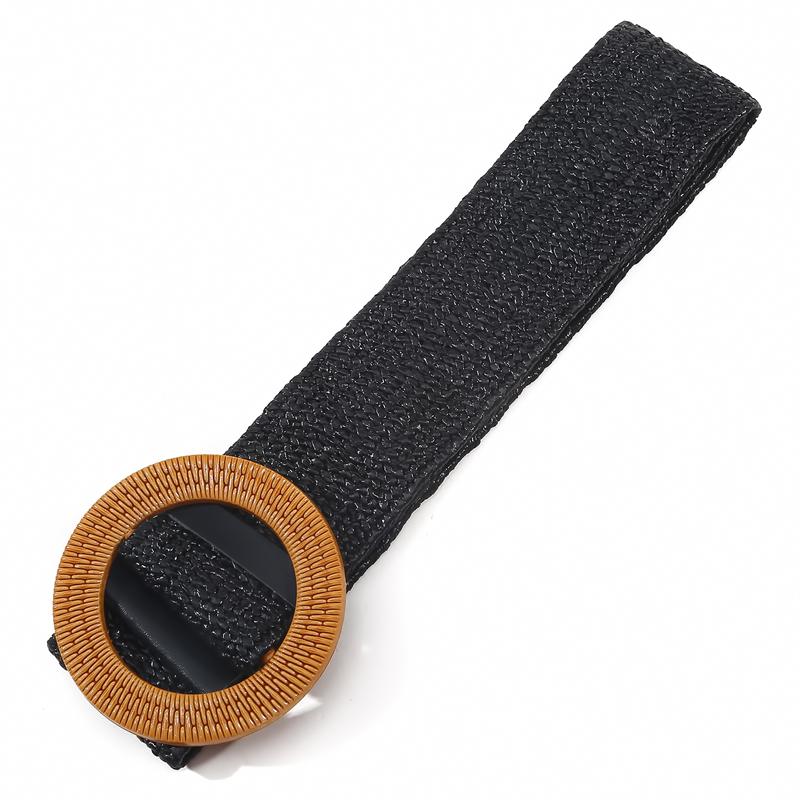 Round Buckle Elastic Braided Belt Women Bohemian Dress Waistband Clothes Decoration Belt
