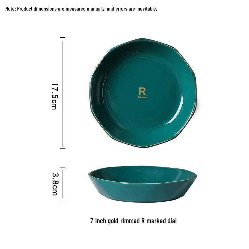 Luxury Peacock Green Tableware Set: Gold-Rimmed Bowl & Plate