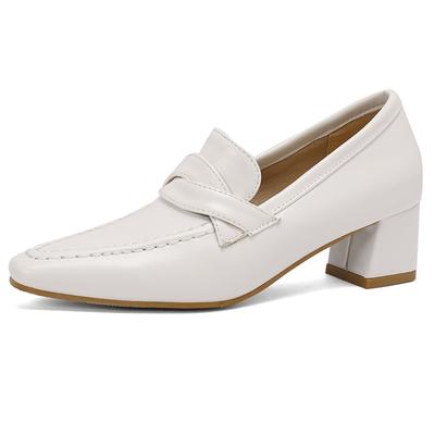 Damskor Svart Nude Blå Röd Block Mellanhöga Klackar Höst Vår Eleganta Loafers Damskor Klackskor Nya 2024 Stor Storlek 50