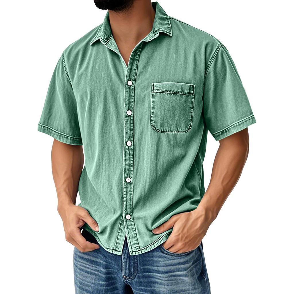 Men's Vintage Button Down Bowling Shirts Short Sleeve Summer Beach Shirt
