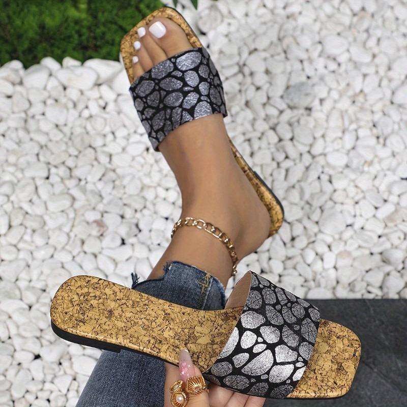 Summer New Rainbow Polka Dot Cool Slippers Women's Non-slip Lightweight Large Size Square Head Beach Shoes