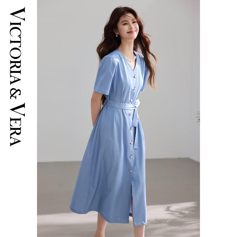 VICTORIA&VERA V-Neck Belted Short Sleeve Maxi Dress XL
