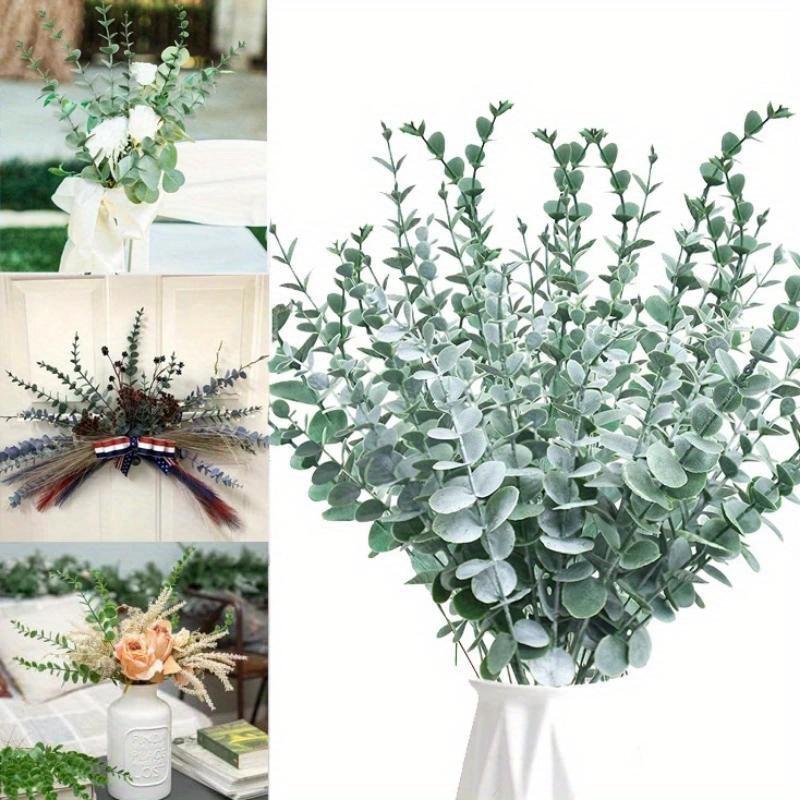 6Pcs Nordic Simulation Soft Rubber Feel Circular Eucalyptus Home Soft Decoration DIY Bouquet with Green Plants.
