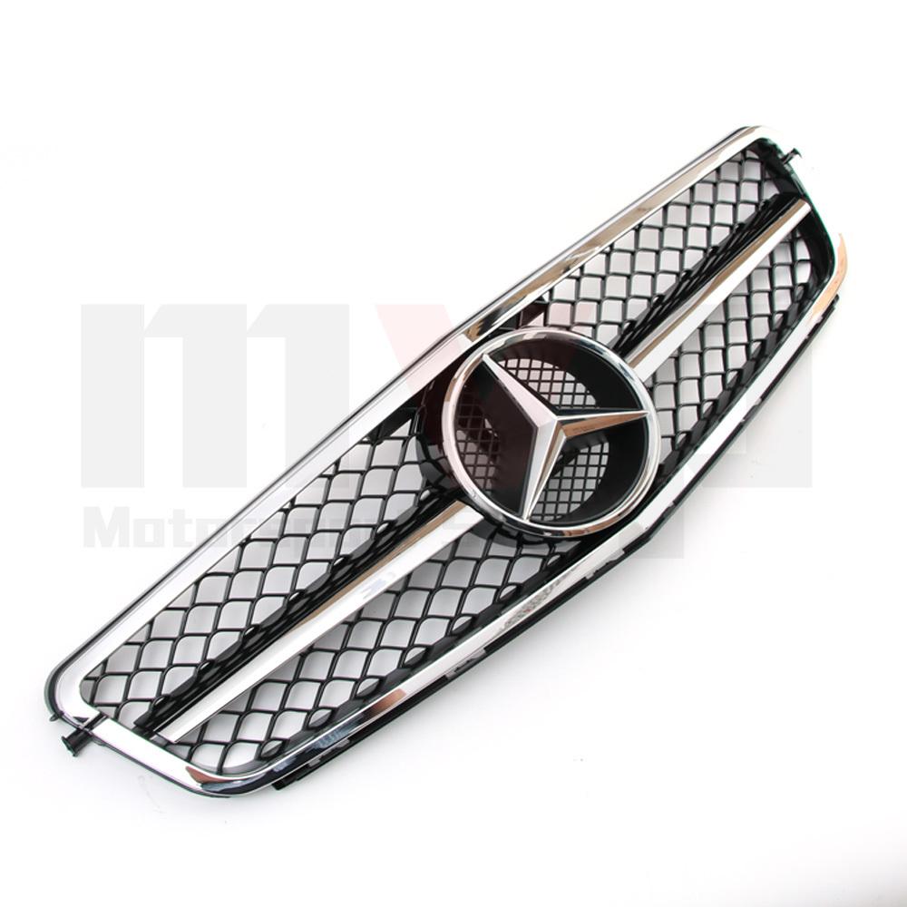 Chrome Black AMG Style Racing Grille With OE Style Emblem Logo For Mercedes Benz C-Class W204 2008-2014 C180 C200 C250 C300 C350 QA1