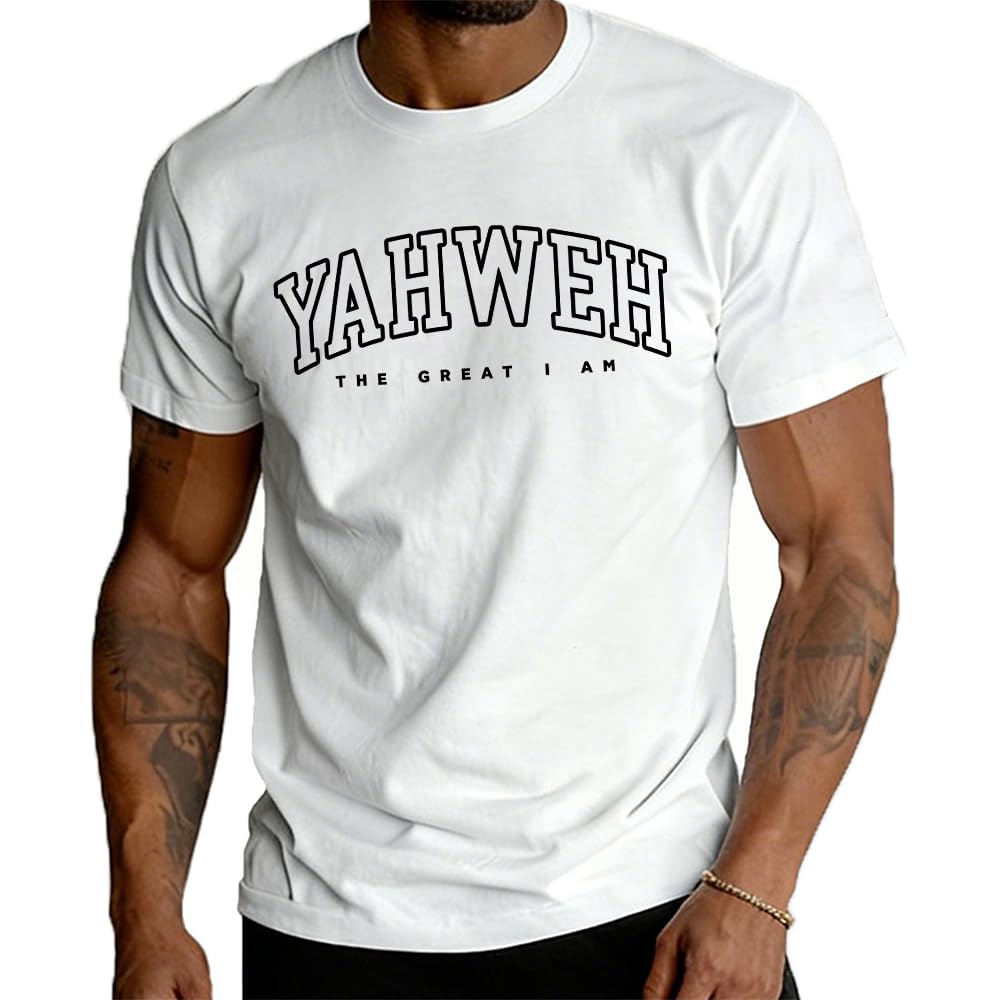 Christian Jesus T Shirts for Men Yahweh T-Shirt Casual Crew Neck Short Sleeve Tee Bible Verse God Faith Religious Graphic Tee