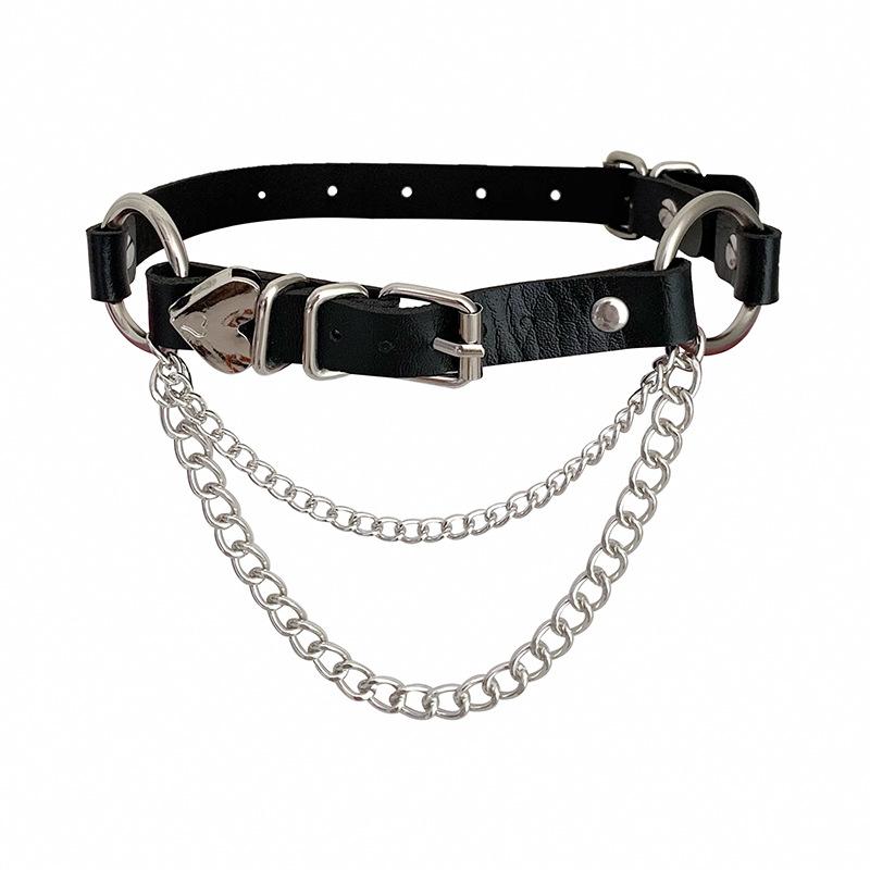 Punk PU leather collar heart-shaped peach heart chain necklace original goth neck chain love exaggerated collarbone chain