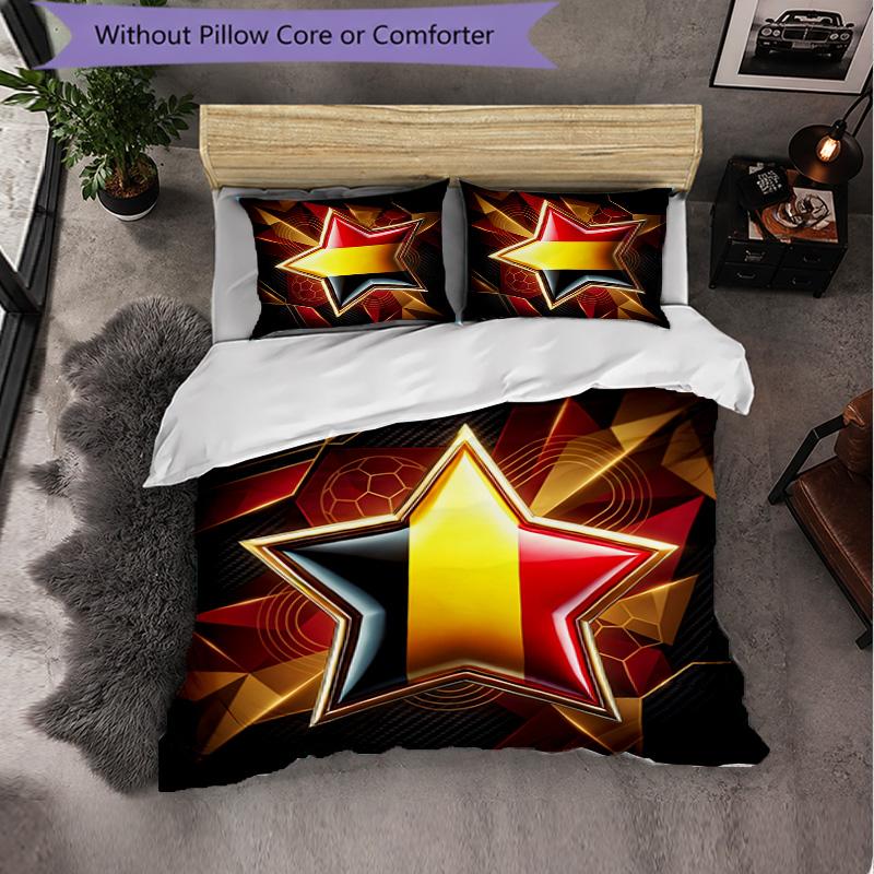 Belgium Football Pattern 3 Pieces Bedding Set Soft Microfiber Duvet Cover with Pillow Cases for Bedroom