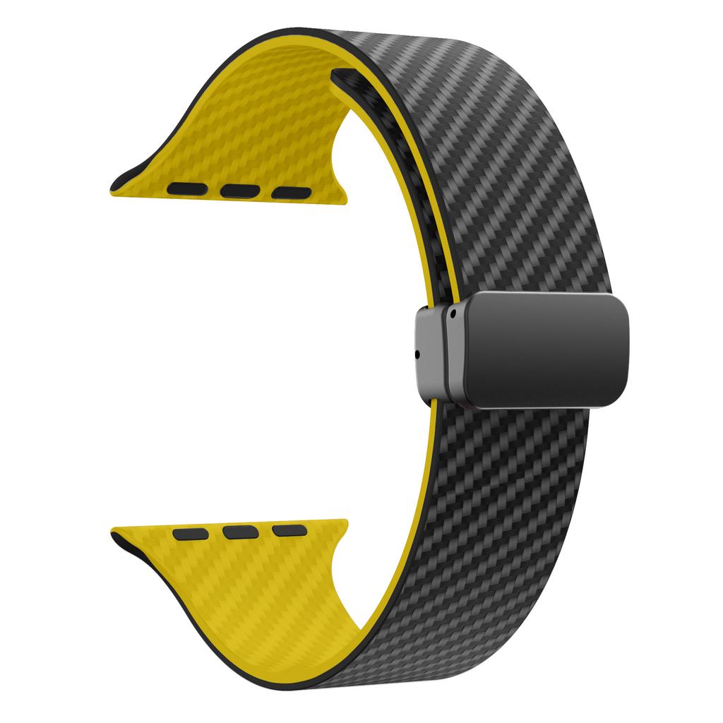 Bracelet en Silicone à Fermoir Magnétique Motif Fibre de Carbone pour Apple Watch Séries 1-9/Se/Ultra, Taille Universelle pour les Modèles 38mm à 49mm