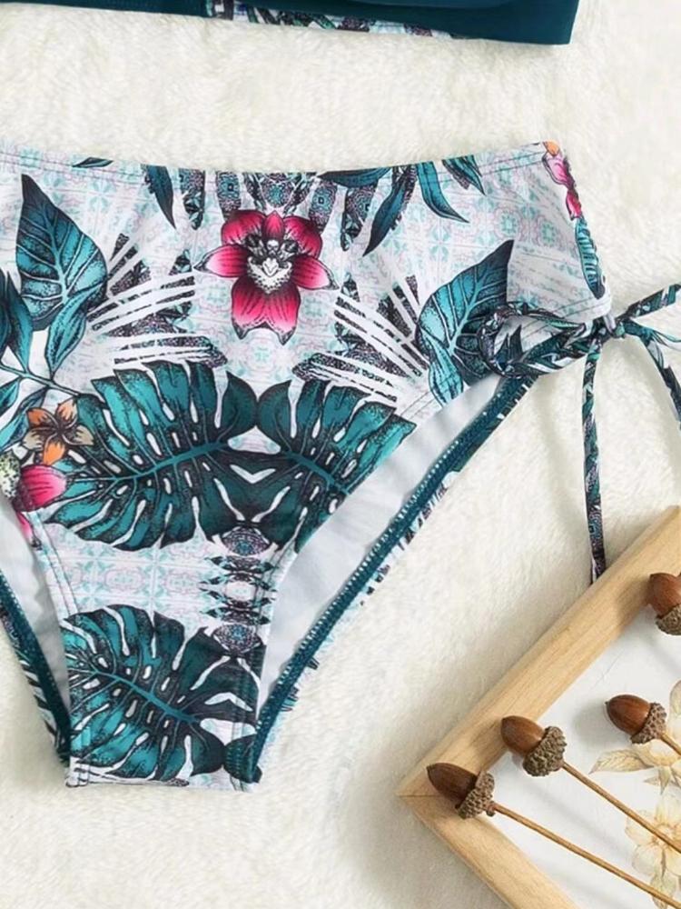 Printed Multicolor Drawstring Backless Swimsuit Beach Gathered Sexy Split Steel Bracket Hard Bag Bikini Set Girl