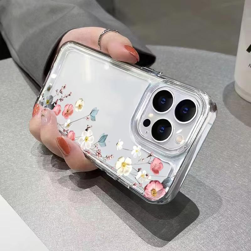 Blumenmuster Klare Handyhülle Für iPhone 11 12 13 14 15 16 17 Pro Max 17 Air 15 14 Plus 17E 16E Weiches Silikon Handy Hülle Cover