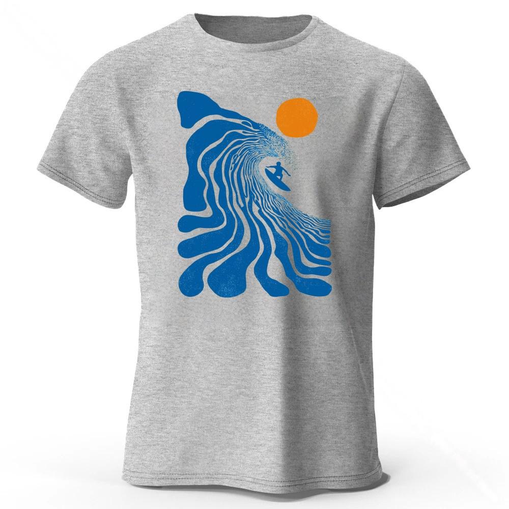 

Summer Art Style Surfing Pure Cotton Short Sleeves Men s Plus Size Soft Travel Street Sports T-shirt M сірий