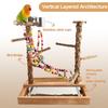 Bird Perch Play Stand Playground, Conure Parakeets Parrots Cockatiel Toys, for Bird Cage Accessories, Natural Wood