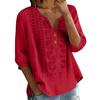 Damen V-Ausschnitt Dreiviertelarm Bestickte Knopfleistenbluse mit Blumenmuster Lockerer Schnitt Lässiges Oberteil