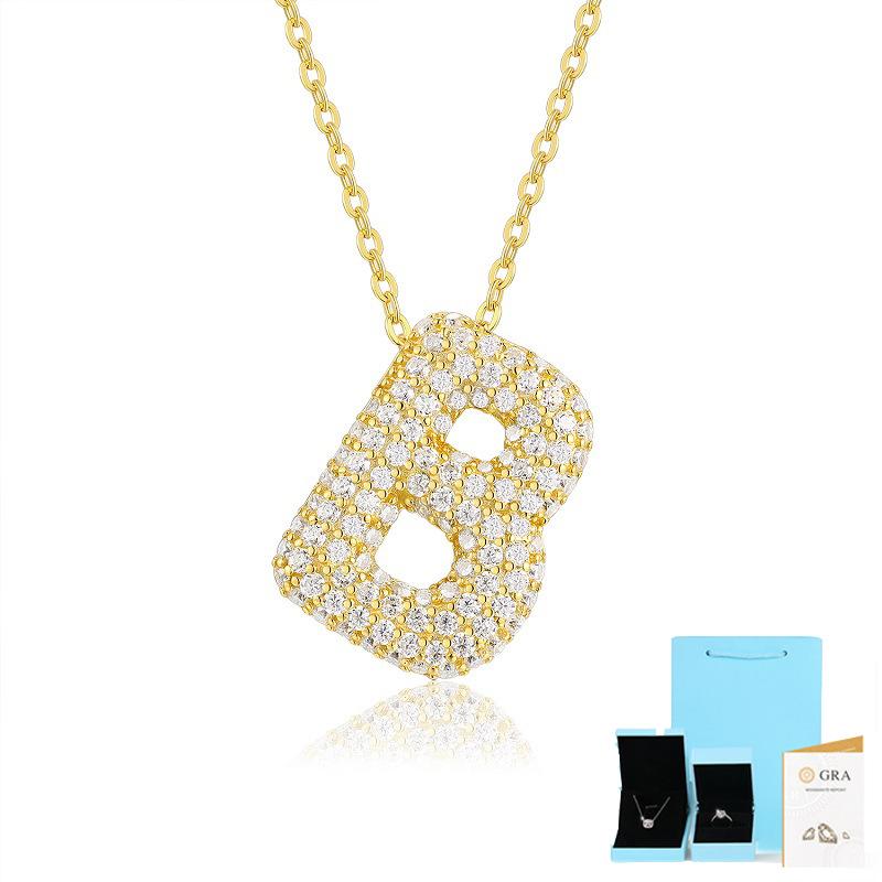 Letter Pendant Necklace 925 Silver Plated 18K Gold Collarbone Chain Fashionable Versatile Moissanite Chain