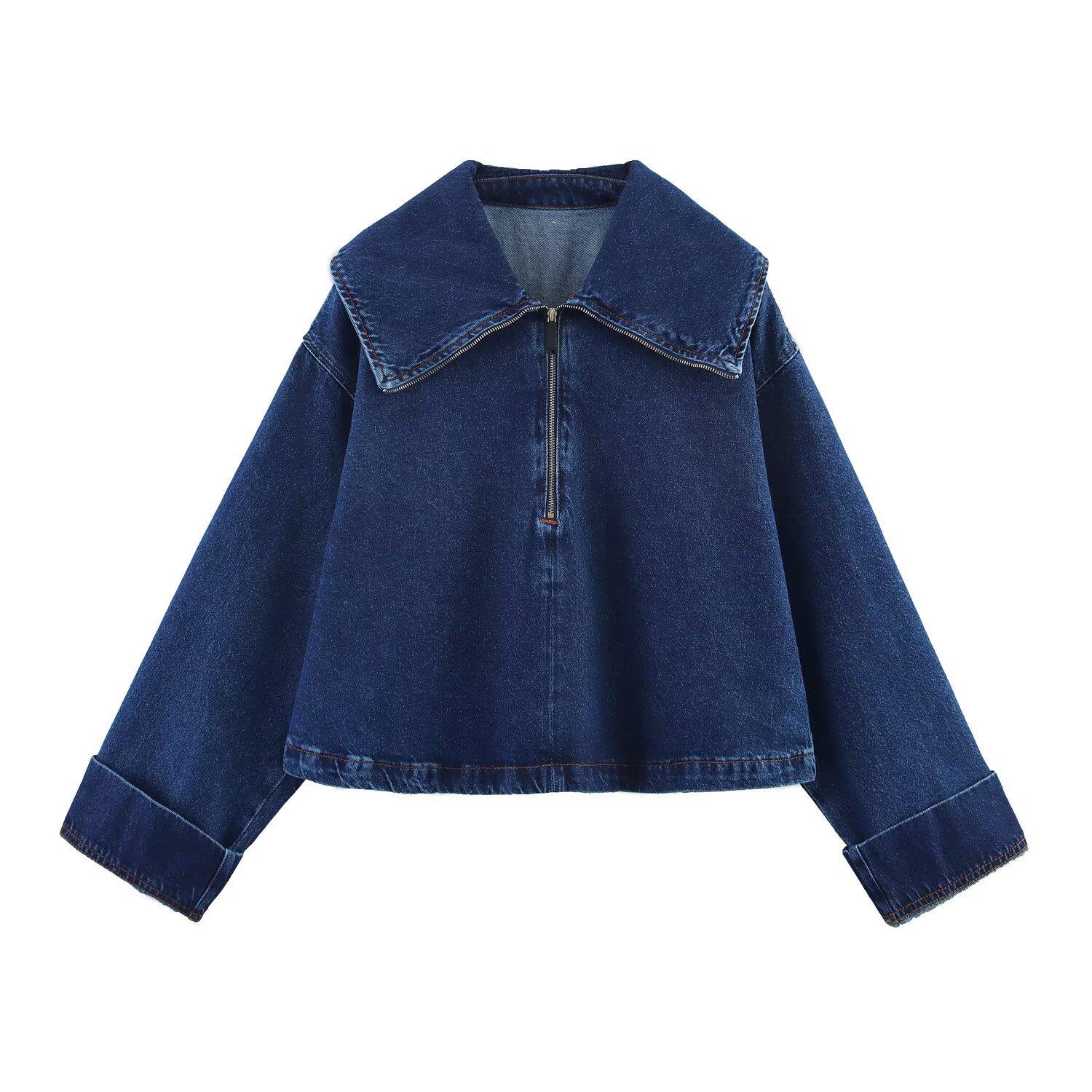 

2025 Весенняя женская мода Джинсовая куртка на молнии и комплект джинсов с высокой талией Small