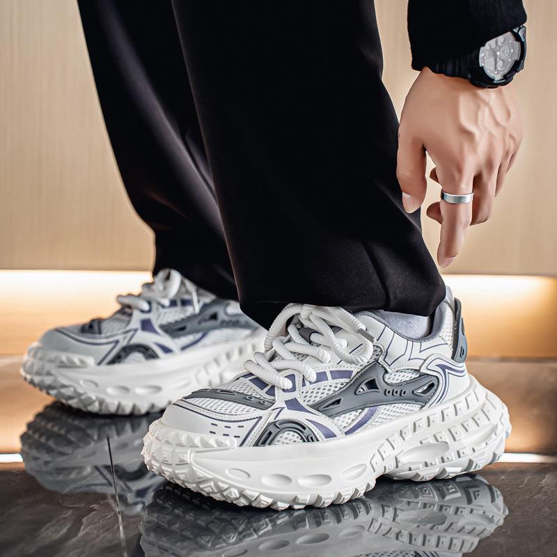 2025 Summer Trendy Men's Dad Sneakers: 5cm Height Boost, Color Block, Thick Tire Sole, Casual Style