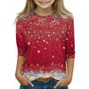Christmas Day Print Tops For Youth Girls 4-11 Years Round Neck 3/4 Sleeves T-Shirts Trendy Tops Outfit Tees