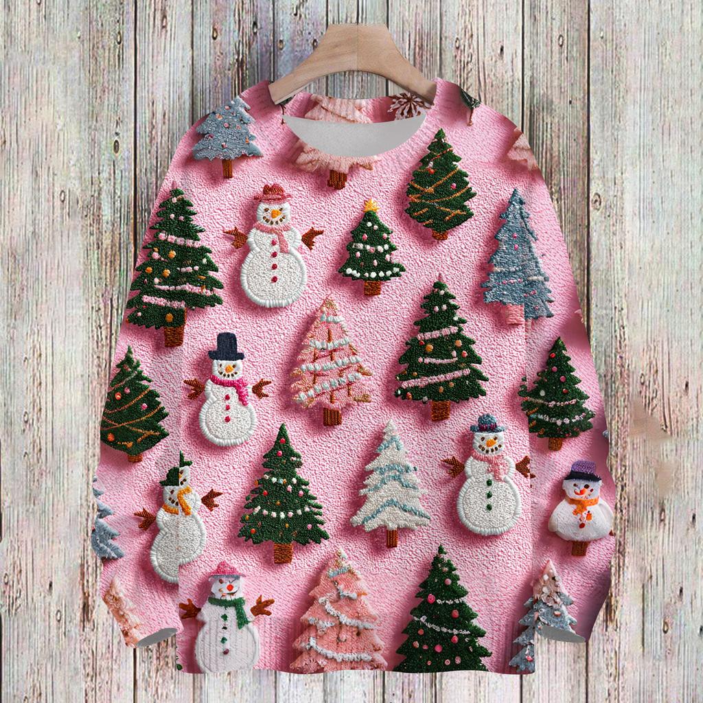 Ladies' Fashionable And Casual Christmas Cute Printed Round Neck Long Sleeved Knitted Yarn