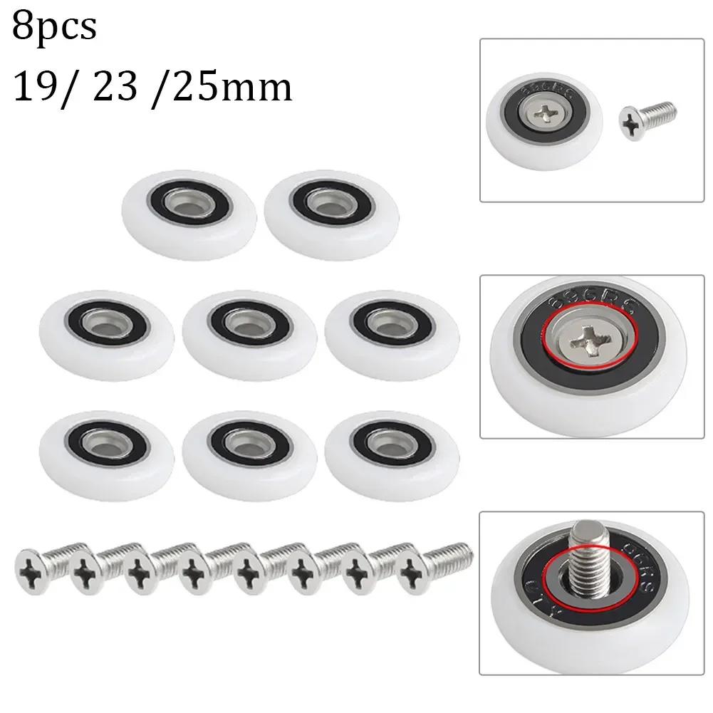 8Pcs Shower Door Roller Re-placement Door Pulley 19/23/25mm Wheel Diameter Cabins Pulley Sliding-Shower Stainless Steel Parts