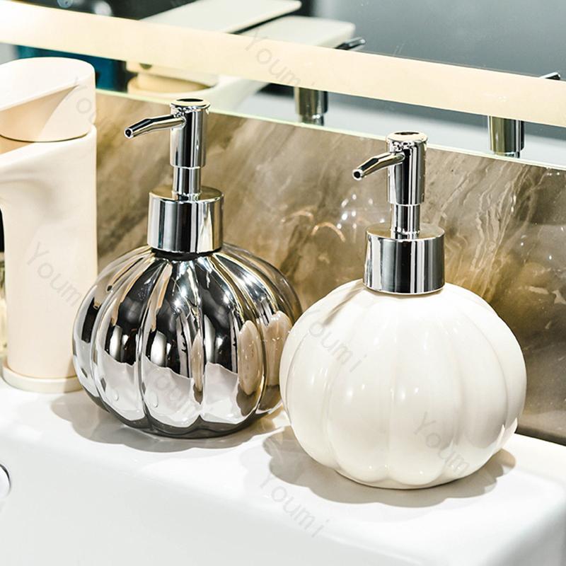 Pumpkin Shaped Ceramic Shampoo Bottle Creative Home Decor Kitchen Liquid Soap Shampoo Dispenser  Bottles Bathroom Accessories