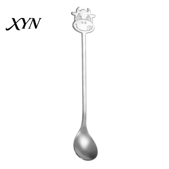 Long Handle Spoon Stainless Steel Coffee Spoon, with Bull Head Decor, Pudding Dessert Multifunctional Stirring for Milk Tea Yogurt Jam Rust Resistant