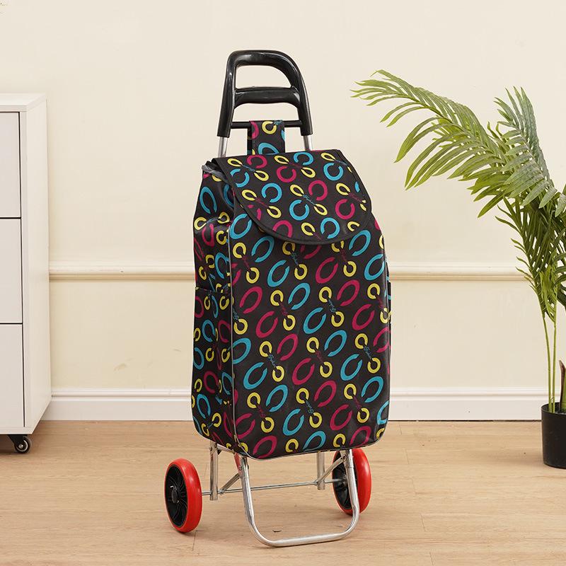 Portable Folding Trolley Cart for Seniors - Floral Pattern, Large Capacity for Grocery Shopping and Home Use