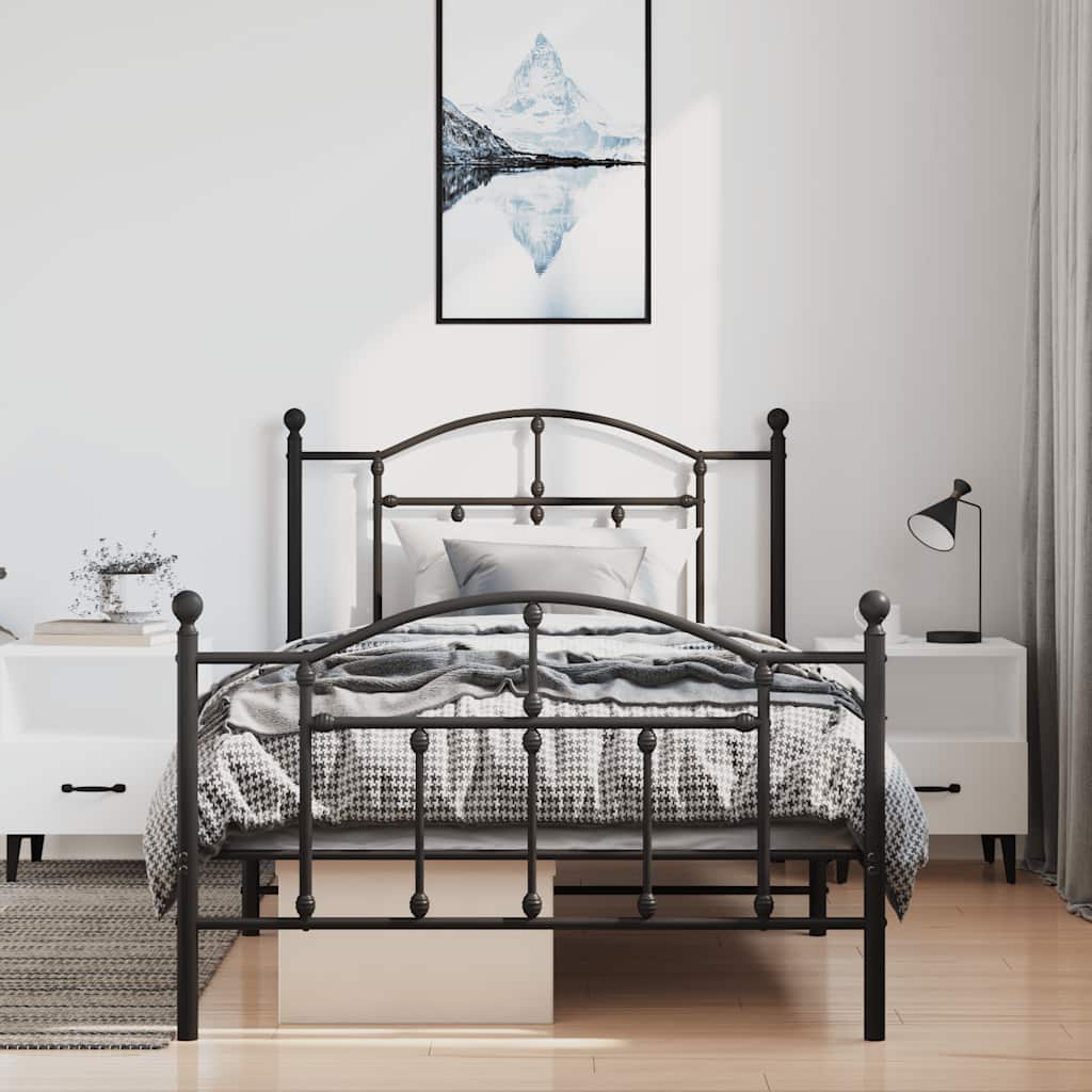 Metal Bed Frame with Headboard and Footboard Black 100x200 cm