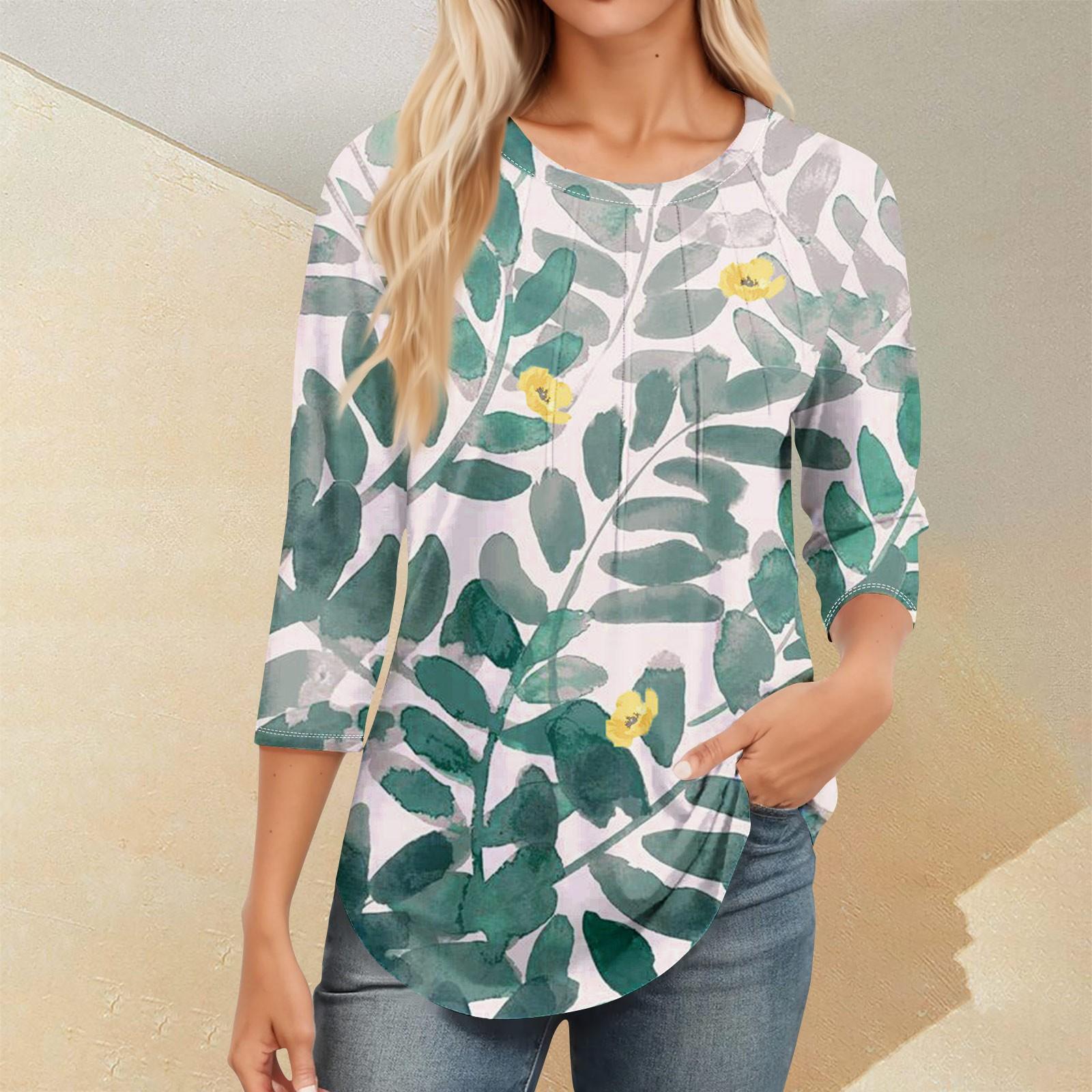 Women s Casual Versatile Polka Dot Floral Round Neck Slim Long Sleeve Top XL