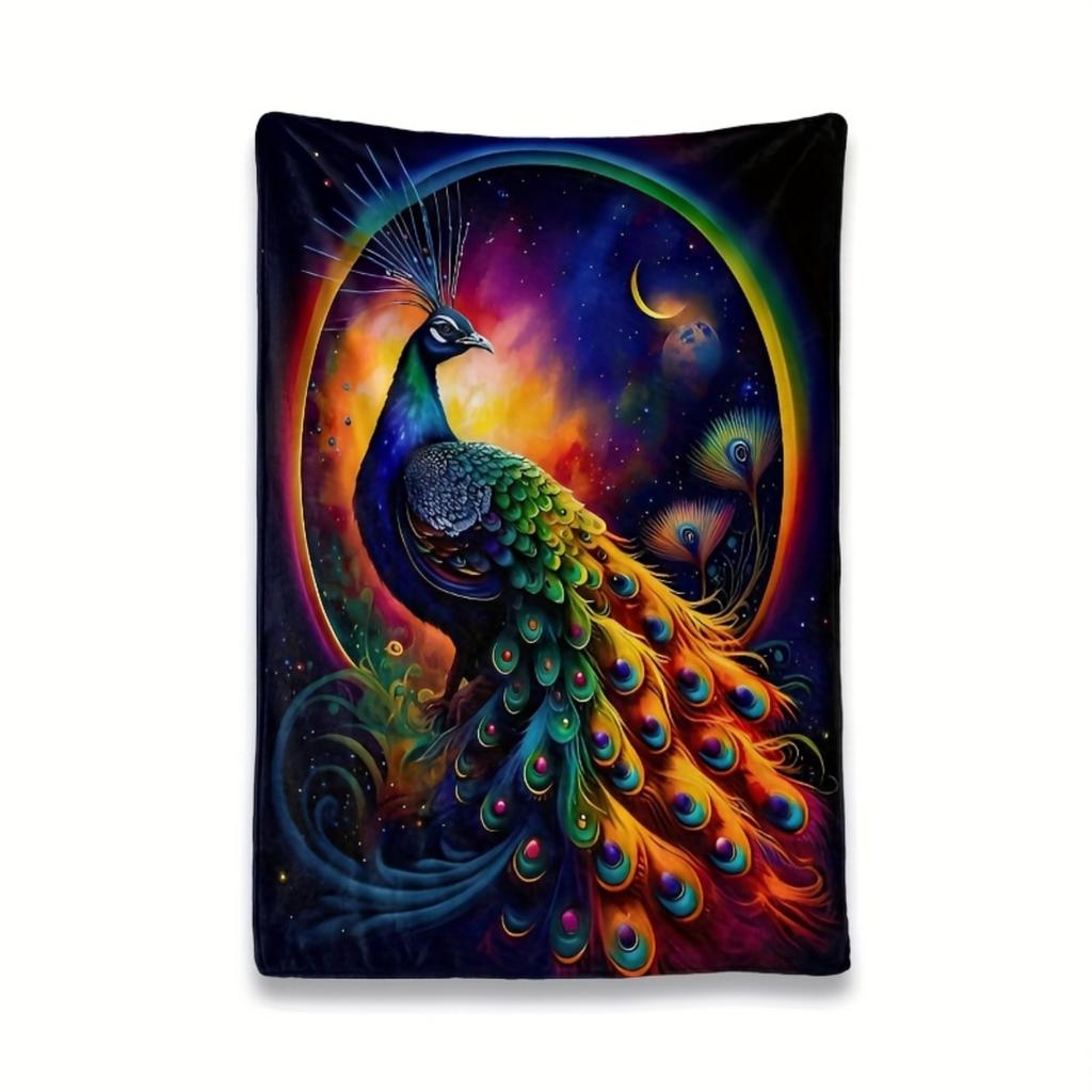 Dark Style Flannel Blanket Colorful Peacock Printed for Kids Bedroom Decoration Warm Soft Comfertable Blanket for Sofa Chair